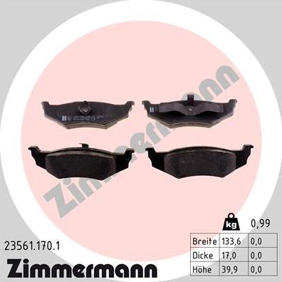 Zimmermann 23561.170.1 - Тормозные колодки, дисковые, комплект autodif.ru