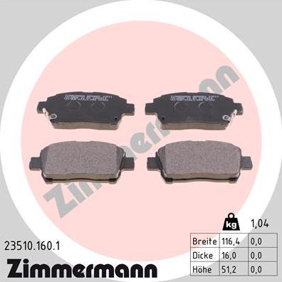 Zimmermann 23510.160.1 - Тормозные колодки, дисковые, комплект autodif.ru