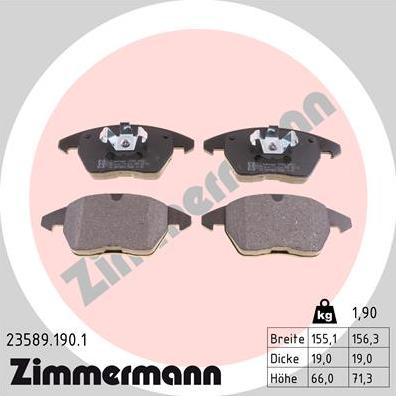 Zimmermann 23589.190.1 - Тормозные колодки, дисковые, комплект autodif.ru