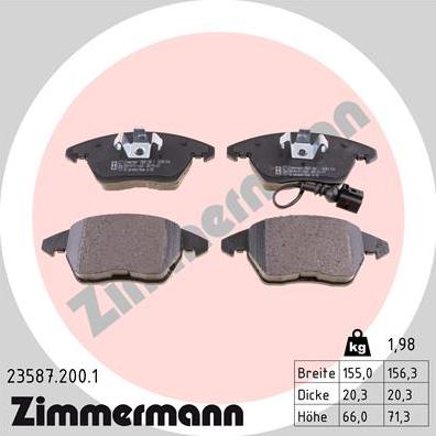 Zimmermann 23587.200.1 - Тормозные колодки, дисковые, комплект autodif.ru