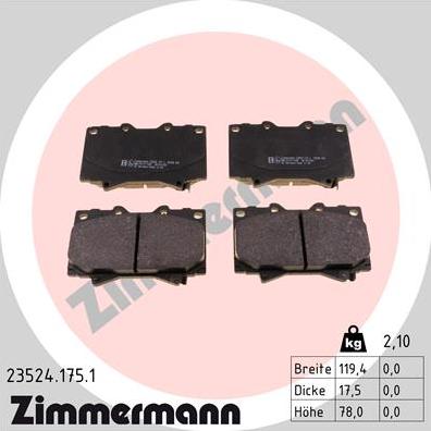 Zimmermann 23524.175.1 - Тормозные колодки, дисковые, комплект autodif.ru