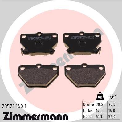 Zimmermann 23521.140.1 - Тормозные колодки, дисковые, комплект autodif.ru