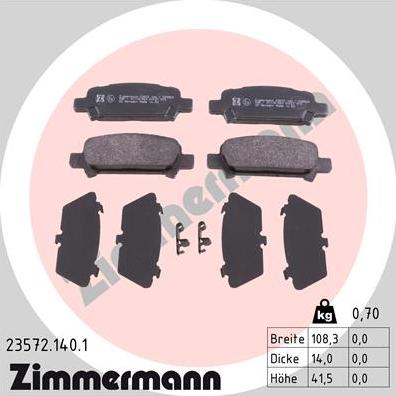 Zimmermann 23572.140.1 - Тормозные колодки, дисковые, комплект autodif.ru