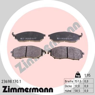 Zimmermann 23698.170.1 - Тормозные колодки, дисковые, комплект autodif.ru