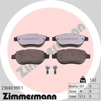 Zimmermann 23600.990.1 - Тормозные колодки, дисковые, комплект autodif.ru