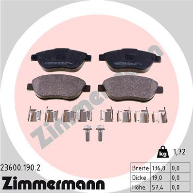 Zimmermann 23600.190.2 - Тормозные колодки, дисковые, комплект autodif.ru
