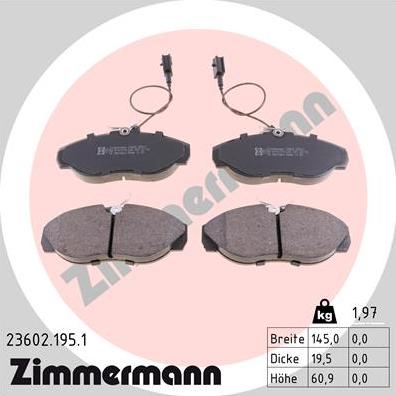 Zimmermann 23602.195.1 - Тормозные колодки, дисковые, комплект autodif.ru