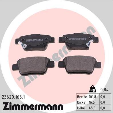 Zimmermann 23620.165.1 - Тормозные колодки, дисковые, комплект autodif.ru