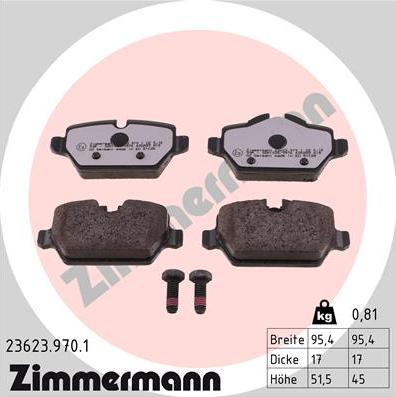 Zimmermann 23623.970.1 - Тормозные колодки, дисковые, комплект autodif.ru