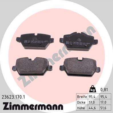 Zimmermann 23623.170.1 - Тормозные колодки, дисковые, комплект autodif.ru