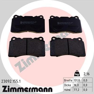 Zimmermann 23092.155.1 - Тормозные колодки, дисковые, комплект autodif.ru