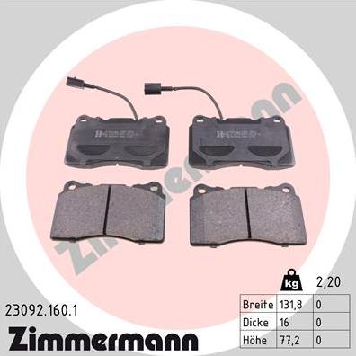 Zimmermann 23092.160.1 - Тормозные колодки, дисковые, комплект autodif.ru