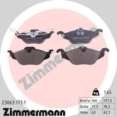 Zimmermann 23063.173.1 - Тормозные колодки, дисковые, комплект autodif.ru