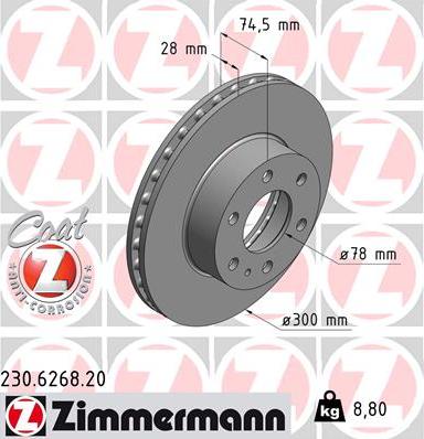 Zimmermann 230.6268.20 - Тормозной диск autodif.ru