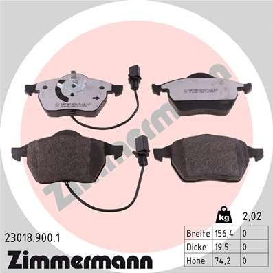 Zimmermann 23018.900.1 - Тормозные колодки, дисковые, комплект autodif.ru
