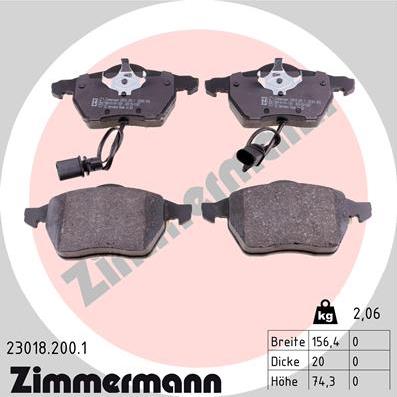Zimmermann 23018.200.1 - Тормозные колодки, дисковые, комплект autodif.ru