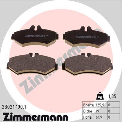 Zimmermann 23021.190.1 - Тормозные колодки, дисковые, комплект autodif.ru