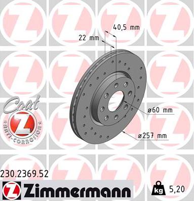 Zimmermann 230.2369.52 - Тормозной диск autodif.ru
