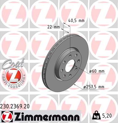 Zimmermann 230.2369.20 - Тормозной диск autodif.ru