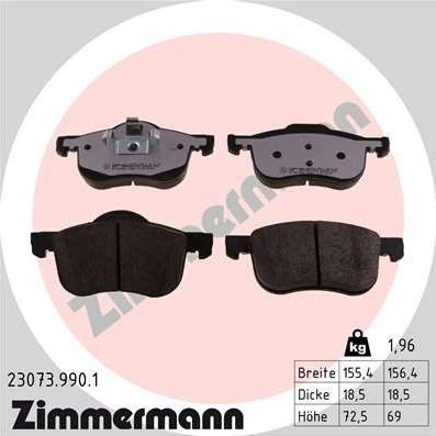 Zimmermann 23073.990.1 - Тормозные колодки, дисковые, комплект autodif.ru