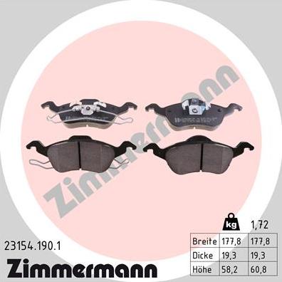 Zimmermann 23154.190.1 - Тормозные колодки, дисковые, комплект autodif.ru