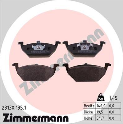 Zimmermann 23130.195.1 - Тормозные колодки, дисковые, комплект autodif.ru