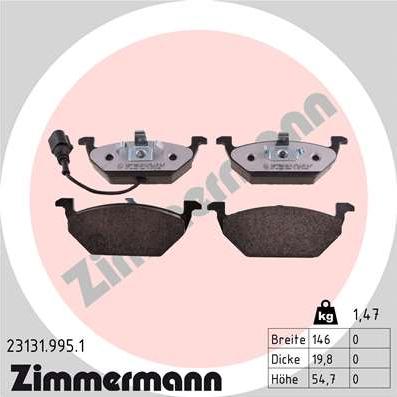 Zimmermann 23131.995.1 - Тормозные колодки, дисковые, комплект autodif.ru