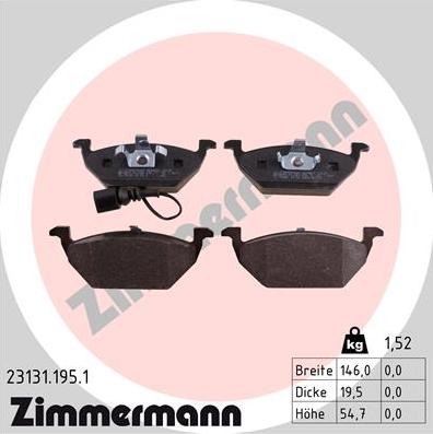 Zimmermann 23131.195.1 - Тормозные колодки, дисковые, комплект autodif.ru