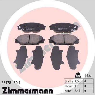 Zimmermann 23178.160.1 - Тормозные колодки, дисковые, комплект autodif.ru
