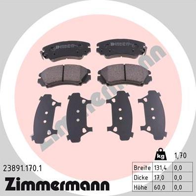 Zimmermann 23891.170.1 - Тормозные колодки, дисковые, комплект autodif.ru