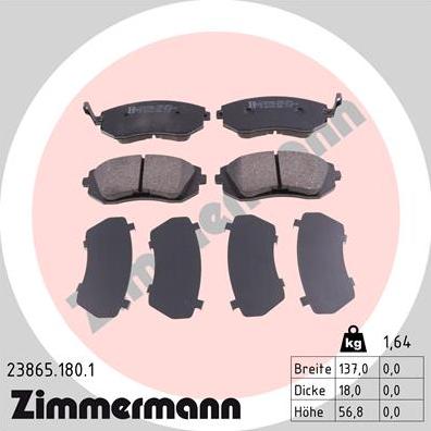 Zimmermann 23865.180.1 - Тормозные колодки, дисковые, комплект autodif.ru