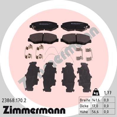 Zimmermann 23868.170.2 - Тормозные колодки, дисковые, комплект autodif.ru