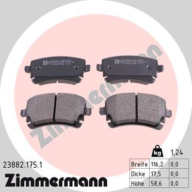 Zimmermann 23882.175.1 - Тормозные колодки, дисковые, комплект autodif.ru
