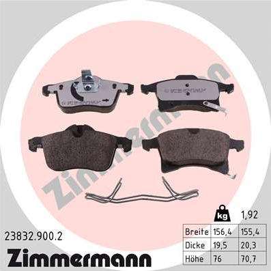 Zimmermann 23832.900.2 - Тормозные колодки, дисковые, комплект autodif.ru