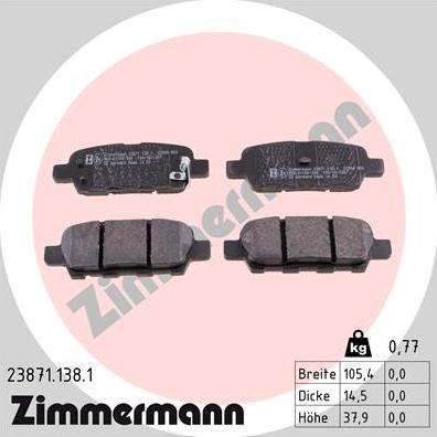 Zimmermann 23871.138.1 - Тормозные колодки, дисковые, комплект autodif.ru