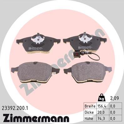 Zimmermann 23392.200.1 - Тормозные колодки, дисковые, комплект autodif.ru