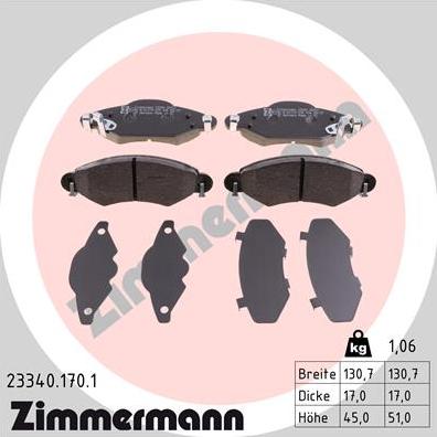 Zimmermann 23340.170.1 - Тормозные колодки, дисковые, комплект autodif.ru