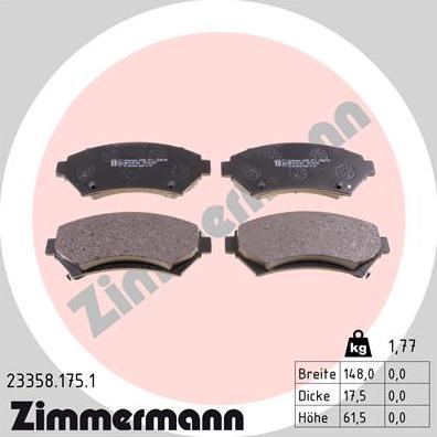 Zimmermann 23358.175.1 - Тормозные колодки, дисковые, комплект autodif.ru