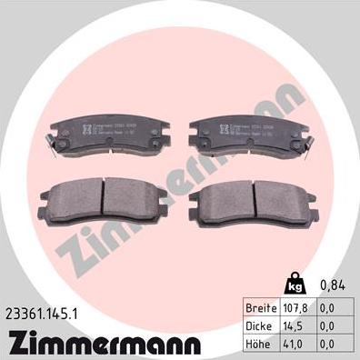 Zimmermann 23361.145.1 - Тормозные колодки, дисковые, комплект autodif.ru