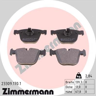 Zimmermann 23309.170.1 - Тормозные колодки, дисковые, комплект autodif.ru