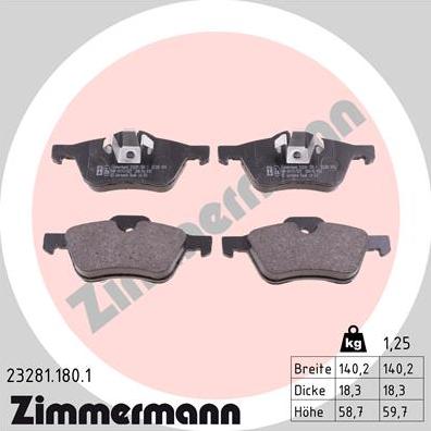 Zimmermann 23281.180.1 - Тормозные колодки, дисковые, комплект autodif.ru