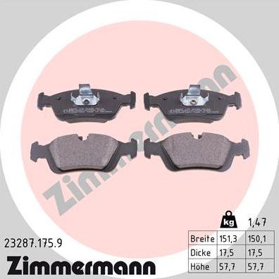 Zimmermann 23287.175.9 - Тормозные колодки, дисковые, комплект autodif.ru
