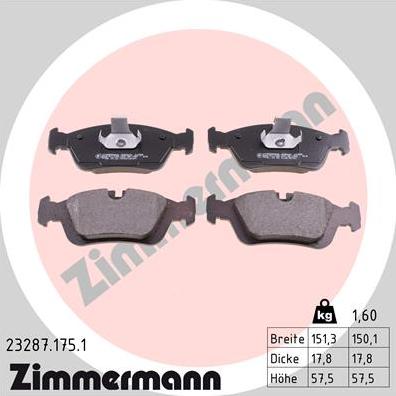 Zimmermann 23287.175.1 - Тормозные колодки, дисковые, комплект autodif.ru
