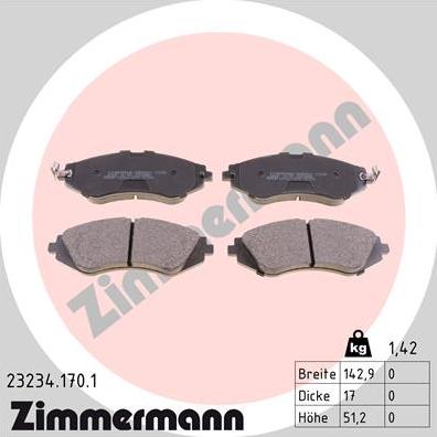 Zimmermann 23234.170.1 - Тормозные колодки, дисковые, комплект autodif.ru