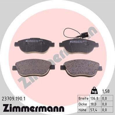 Zimmermann 23709.190.1 - Тормозные колодки, дисковые, комплект autodif.ru