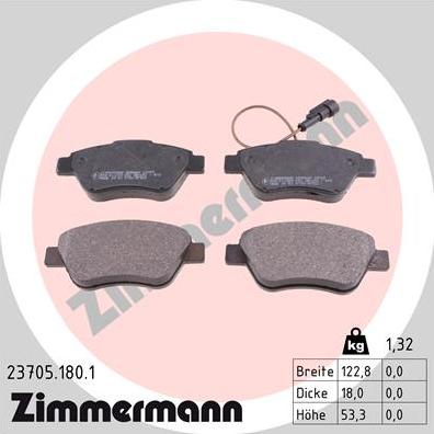 Zimmermann 23705.180.1 - Тормозные колодки, дисковые, комплект autodif.ru