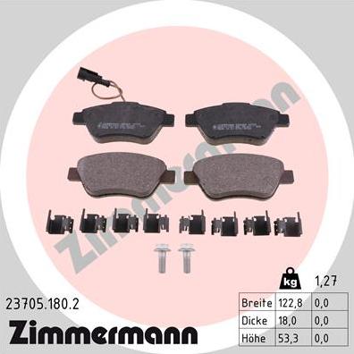 Zimmermann 23705.180.2 - Тормозные колодки, дисковые, комплект autodif.ru