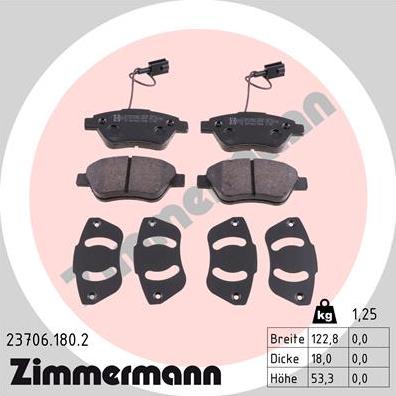 Zimmermann 23706.180.2 - Тормозные колодки, дисковые, комплект autodif.ru