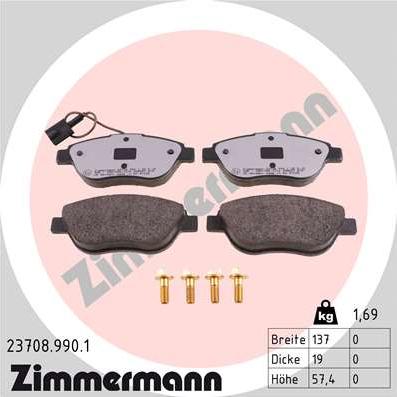 Zimmermann 23708.990.1 - Тормозные колодки, дисковые, комплект autodif.ru