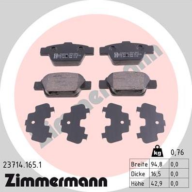 Zimmermann 23714.165.1 - Тормозные колодки, дисковые, комплект autodif.ru